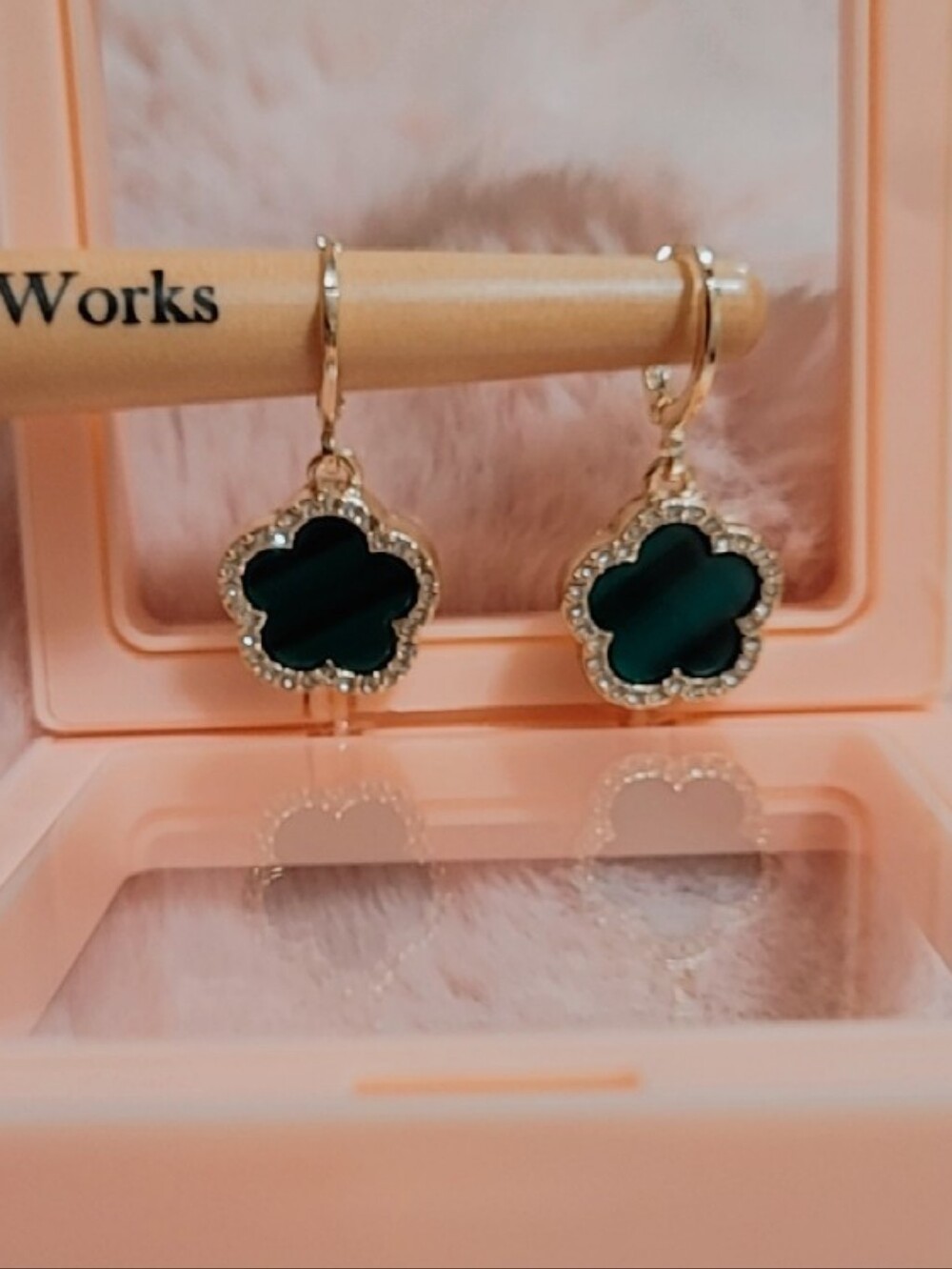 Gold Plated Green Clover Drop Earrings